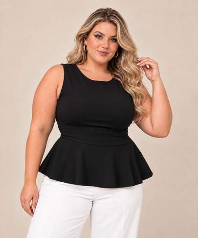 Blusa Peplum Plus Size Elegante Chic Estilosa Romantica Suplex Babados Escritorio Trabalho Festa Noite Tendencia Moda Primavera e Verão 2026