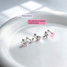 Garden Combination Lip Studs Niche Sweet Pink Lip Studs Cartilage Studs Non-Fading Piercing Jewelry European And American Piercing Jewelry Suitable For Various Festivals Halloween Christmas Daily Wear - 2-pink Butterfly With Rhinestones - View 5