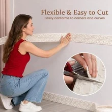 1PC 2.3m/90.55inch Self-Adhesive Skirting Boards-Flexible Decorations,3D,Self-Adhesive Peel & Stick, For Home Office Wall Waistlines Baseboards - C - View 5
