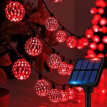 Lampu Hias Bola Maroko Bertenaga Surya, Lampu LED Merah untuk Dekorasi Taman Luar Ruangan, Lampu Hias Bola Gantung Bertenaga Surya, 8 Mode Kedip, Cocok untuk Dekorasi Rumah, Balkon, Pagar, Halaman, Pesta, dan Liburan - Merah - View 3