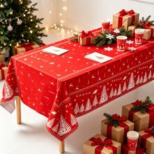 1pc/3pcs Christmas Red & White Tree Tablecloth, Disposable Plastic Tablecloth 137x274cm, Christmas Tree & Santa Claus Red Table Decor, Suitable For Party, Picnic, Wedding, Winter And Christmas Decoration - Multicolor - View 2