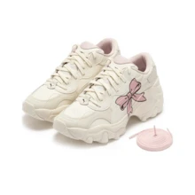 PUMA Pulsar Wedge Split Leather Synthetic Leather Bow Sport Comfort Shock Absorption Wear-Resistant Low-Top Casual Shoes Women's Rice Pink - Off White - View 3