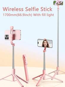 Accesorios de fotografía móvil de gran tamaño en color rosa, Palo de selfie de 67 pulgadas con trípode reforzado, Trípode de teléfono portátil multifuncional y extensible con control remoto y luz de relleno, Compatible con iPhone 14 Pro Max/13/12/11 y teléfonos Android, Adecuado para viajes, vlogging, video y fotografía, Regalo para mujeres, chicas, cumpleaños y celebraciones USFV - Multicolor 2 - Ver 1