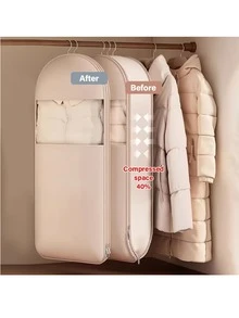 3 Sizes Beige Compression Storage Bags - 40% Space Saving Vacuum Seal, Suitable For Down Jackets And Winter Wardrobe, Transparent Luxury Storage, With Durable Zipper - Multicolor - View 3