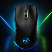 HXSJ Mouse Optik Berkabel Baru, USB Plug and Play, Kabel Jalinan, 7 Tombol, 6400 Lampu Warna-warni yang Dapat Diatur, Untuk Penggunaan di Rumah, Bermain Game, dan Kantor, Model A883 - View 3