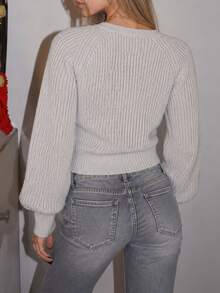 Y2K Style Grey Cardigan With Amber Buttons, Casual Comfortable Loose Knit Sweater Jacket For Daily Wear, Back To School Season - Grey - View 4