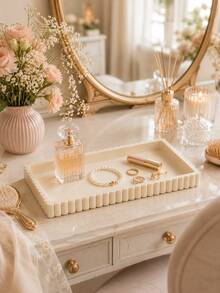 1pc Rectangular Wavy Edge Vanity Tray, Modern Decorative Countertop Organizer, Suitable For Perfume, Skincare, Candles, Jewelry, Soap, Towels And Small Home Decor, Bathroom Accessories, Toothbrush Holder, Brush Holder, Home Decor, Room Decor, Autumn Home Decor - Multicolor - View 4