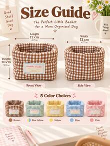 Checkered Storage Basket/Collapsible Storage Bin; A Versatile Desktop Organizer Suitable For Skincare Products, Cosmetics, And Small Items. Ideal For Home Decor And School Use; Perfect For Bedrooms, Living Rooms, And Bathrooms. - Multicolor - View 10