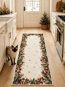 1 buah Karpet Panjang Natal dengan Hiasan Rangkaian Buah Berry, Karpet Beludru, Cocok untuk Dekorasi Ruangan, Keset Pintu Dalam Ruangan, Karpet Ruang Tamu, Keset Dapur, Karpet Kamar Tidur, Keset Kamar Mandi, Karpet yang Dapat Dicuci, Dekorasi Rumah, Dekorasi Kamar Tidur, Anti Selip dan Tahan Aus, Peredam Suara dan Peredam Kebisingan, Lembut dan Ramah Kulit - MultiWarna - View 3