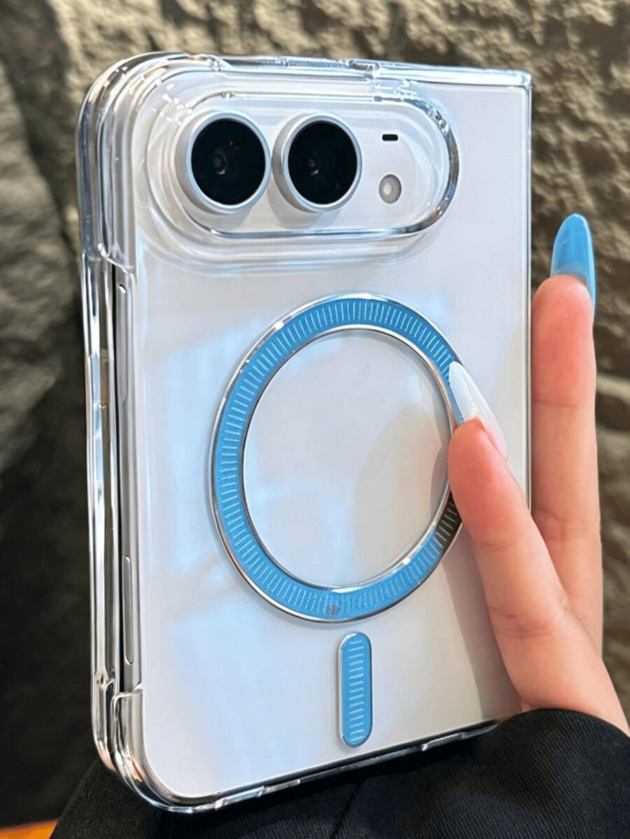 極簡時尚透明磁吸手機殼,相容 iPhone 18 Ultra,支援折疊無線充電,硬 PC 防震保護殼 - 透明淺藍色 - 查看 1