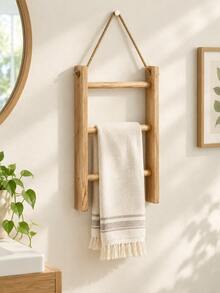 1pc No-Drill Towel Rack, Bathroom Towel Bar, 3-Tier Towel Rack, Bathroom Accessory, Made Of Pine Wood, With A Vintage Style. Towel Rack, Towel Bar, Also Usable For Home Decoration. It's A Freestanding Storage And Organization Item. - Ginger - View 3