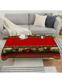 1pc Waterproof Rectangular Christmas Themed Printed Tablecloth, Stain-Resistant Wrinkle-Resistant Decorative Fabric, Suitable For Indoor/Outdoor Dining, Party, Buffet, Wedding, Woven Polyester Tablecloth - Multicolor - View 6