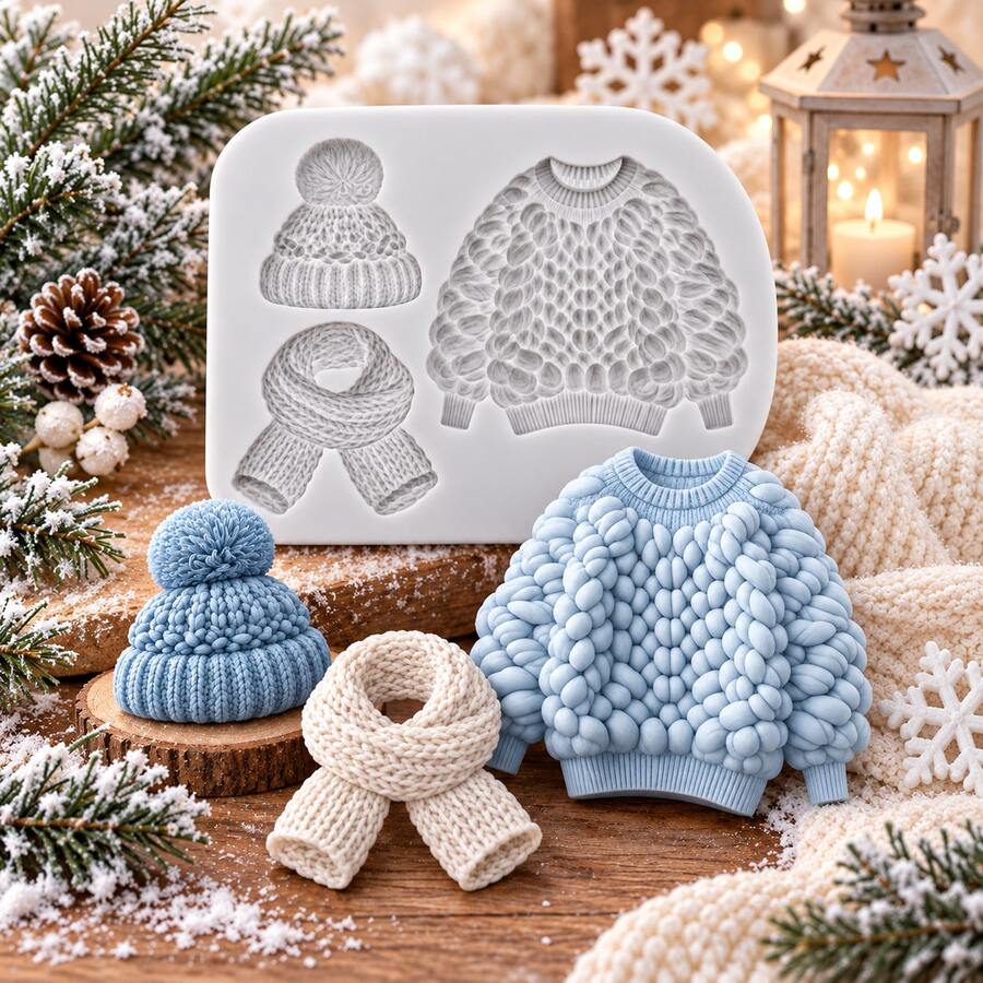 1 peça molde de silicone de chapéu, camisola e cachecol de Natal, molde ...