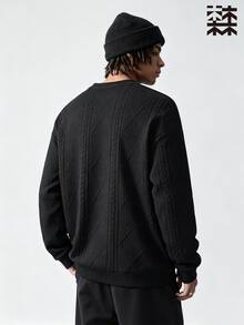MULINSEN Sweatshirt Pria Bertekstur Jacquard Leher Bulat, Saku Kargo Warna Kontras, Longgar Kasual Lengan Panjang - Hitam - View 5