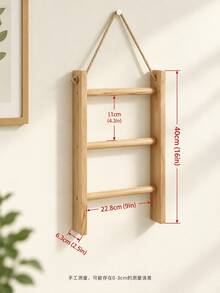 1pc No-Drill Towel Rack, Bathroom Towel Bar, 3-Tier Towel Rack, Bathroom Accessory, Made Of Pine Wood, With A Vintage Style. Towel Rack, Towel Bar, Also Usable For Home Decoration. It's A Freestanding Storage And Organization Item. - Ginger - View 7