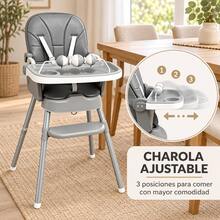 Silla alta para niños, dos modos de altura, incluye vajilla - Gris - Ver 3