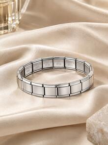 Tali Jam Tangan Rantai Emas Berlapis Vakum Elastis Stainless Steel Kosong DIY Niche Warna Perak Modular yang Indah - Perak - View 3