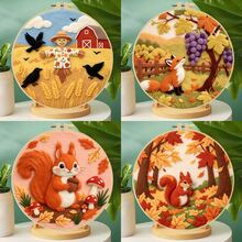 20x20cm/7.9x7.9 Inch DIY Needle Felting Starter Kit,Wool Felt,Autumn Animal Theme Includes Instruction Manual,Embroidery Frame,Stamping Needle,Foam Padding,Wool And Felt,Handicraft Embroidery For Home Decoration,Suitable Gift For Special Occasions - Autumn Animal Theme - View 2