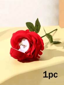 Flocked Rose Shaped Ring Box, Rose Earring Box, Suitable For Valentine's Day Gift, Engagement, Anniversary, Wedding And Special Occasions, Wedding Decoration Jewelry Box, All Season Use, Suitable For Christmas - Multicolor - View 10