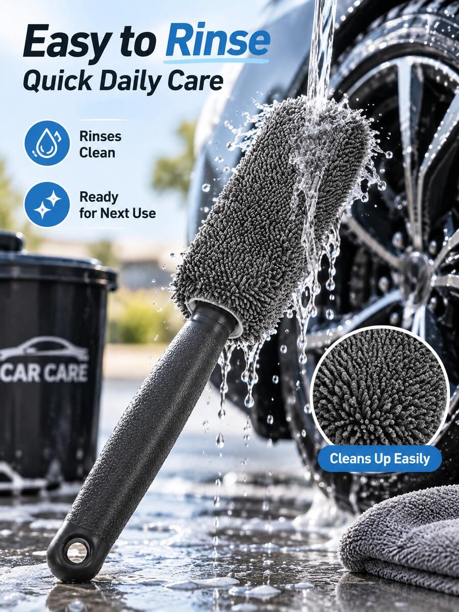 Soft Microfiber Car Wheel Cleaning Brush, Scratch-Free Rim And Tire Brush, Flexible Deep Cleaning Detail Tool, Multi-Function Wheel Brush For Sedan, Truck, SUV, Motorcycle, Washable And Reusable - Multiple Styles - View 1