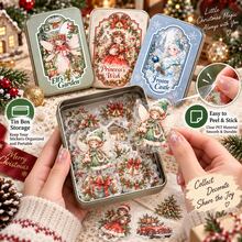 Christmas Box Series Tin Box Stickers, Christmas Theme Cute Girl Planner Stickers, DIY Decorative Stickers - Multicolor - View 4