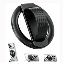 1Pc Rotatable Foldable Magnetic Phone Ring Kickstand, Multi‑Angle Adjustable Non‑Slip Hand Grip Desktop Phone Stand‑Black - Black - View 11