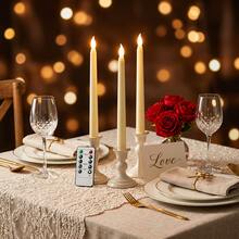 Set Of 12 Remote-Controlled White LED Taper Candles (11 Inches) - Suitable For Christmas, Weddings, And Home Decor; Battery-Operated (Requires 2 AAA Batteries, Not Included) - Realistic Flickering Flame, Warm White Light - Multicolor - View 7