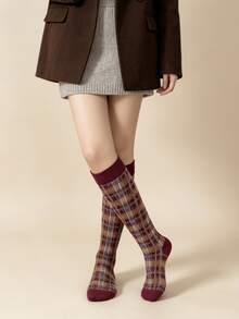 1/3 Pairs Maillard Japanese Retro Colorful Plaid Versatile Comfortable Preppy Style Calf Socks - Multicolor - View 9