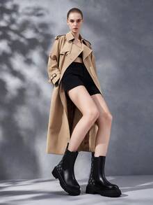 Women's 2026 New Spring/Autumn Single Boot, Thick Sole Slim Chelsea Ankle Boots - Black - View 7