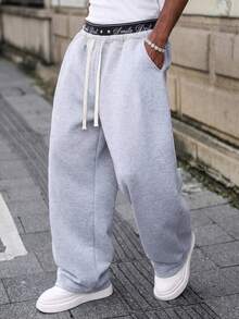 Men's Colorblock Double Waist Feature Casual Fashion Sports Sweatpants With Drawstring Waistband - Light Grey - View 1