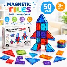 50Pcs Colorful 3D Magnetic Tiles Building Set - Creative STEM Educational Blocks, Clear Rainbow Magnetic Stacking Construction Toys, Perfect Birthday Gift For Kids 3+ Years Old - Multicolor - View 8