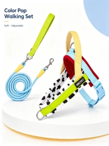 Cow Print Dog Harness And Leash Set, Colorblock Soft Padded Anti-Pull Pet Vest Harness, Adjustable Buckle Comfortable Dog Walking Set, Suitable For Outdoor Daily Use - Multicolor - View 13