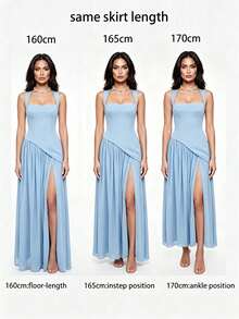 Women's Solid Color Square Neck Back Tie Strap With Scarf Ribbon Large A-Line Sexy Vacation Wedding Party Dress Elegant Summer - Blue - View 5