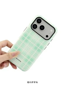 GIIPPA 1件綠色格紋圖案設計手機殼，適用於Phone 17 Pro Max，相容Phone 16 Pro Max、15 Pro Max、14 Pro Max，韓系高端時尚趣味手機殼，適合11/12/13/14/15/16 Pro Max Plus，男女皆宜的優雅設計，聖誕節、情人節、復活節、婚禮季與生日送女友的完美禮物！ - 綠色 - 查看 5
