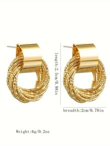 1 Pair Multi-Layer Round Elegant Earrings, Versatile Jewelry For Daily Commute - Yellow Gold - View 3
