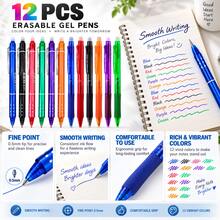 12 Pack Erasable Gel Pens, 0.5mm Fine Point Retractable Pens In 2 Styles And 6 Assorted Colors, Smooth Writing Erasable Pens For School Office Notes Journaling Homework And Daily Writing - Multiple Styles - View 6