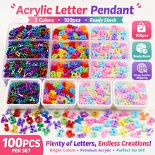 100pcs Mixed Color Electroplated Acrylic Letter Beads, Random Assortment, Handmade DIY Jewelry Making Accessories - English Letter Pendant - View 7