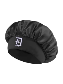 1件裝男士海軍藍緞面睡眠帽，單字母刺繡寬鬆鬆緊帶髮帽，防毛躁護髮夜帽 - 黑色 - 查看 7