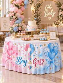 Gender Reveal Party Table Skirt, Pink & Blue Balloon Question Mark Boy Or Girl Print, Baby Shower Dessert Table Decoration, Table Edge Skirt - Multicolor - View 7