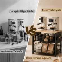 Dreistufiger Kaffee Organizer für Küche, 2026 Neuheit Kaffeestation mit Walnuss Echtholzoberfläche, 5 Metall-Schubkörben und seitlichem Tablett, Multifunktionaler Aufbewahrungsständer für Kaffeemaschine, Tassen, Gewürze, Teezubehör - Verschiedenfarbig - Übersicht 6