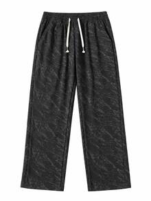 Men's Spring/Autumn Jacquard Pattern Straight-Leg Trousers, Draping Fit, Suitable For Daily Wear, Travel, Vacation, And Commuting - Black - View 3