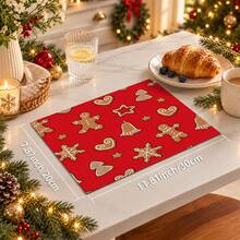 1pc Christmas Gingerbread Man Snowflake Bell Print Kitchen Table Mat, Red Christmas Tablecloth Coffee Machine Countertop Mat, Winter Holiday Party Restaurant Tabletop Decor Drain Mat, Home Kitchen Christmas Decoration - Multicolor - View 4