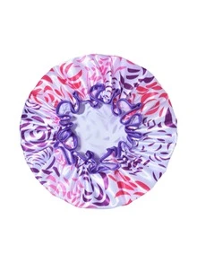 New Elastic Shower Cap: Double-Layered, Satin-Finish, Waterproof, And Oversized-Suitable For Long Hair And Deep Conditioning Treatments (PEVA Lining). - Multicolor - View 4