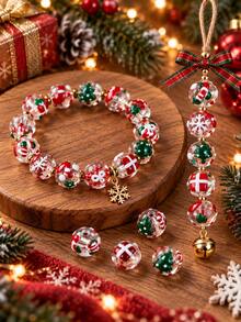 35/10pcs Mixed Random Christmas Hand-Painted Transparent Glass Beads, For DIY Necklace, Bracelet Jewelry Making, Holiday Handmade Christmas Gift Materials - View 6