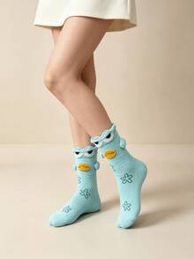 1/4 Pair Cute Funny 3D Cartoon Contrast Color Print Mid-Calf Socks - Multicolor - View 8