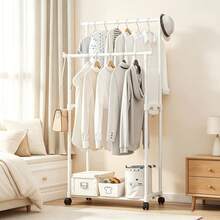Thickened Painted Steel Pipe Floor Coat Rack, Rust-Resistant Strong Load-Bearing Not Easily Deformed, Three-Layer Partitioned Hanging, Side Multiple Hooks, Bottom Shelf Shoe Rack, Home Bedroom Vertical Coat Rack - Multi-tier Drying Rack - View 12