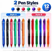 12 Pack Erasable Gel Pens, 0.5mm Fine Point Retractable Pens In 2 Styles And 6 Assorted Colors, Smooth Writing Erasable Pens For School Office Notes Journaling Homework And Daily Writing - Multiple Styles - View 4