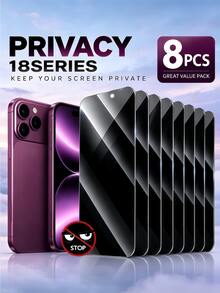 8pcs Tempered Glass Screen Protector Film Privacy Protection Anti-Spy Peeping Compatible With IPhone 18/18 Pro/18 Pro Max/17/16/15/14/13/12/11 - Black - View 2