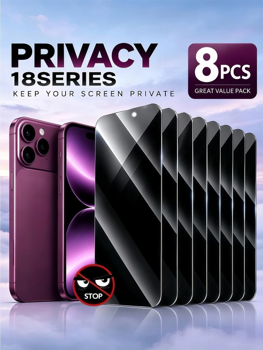 8pcs Tempered Glass Screen Protector Film Privacy Protection Anti-Spy Peeping Compatible With IPhone 18/18 Pro/18 Pro Max/17/16/15/14/13/12/11