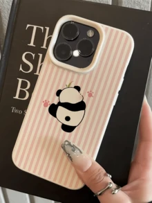 1pc White Striped Panda Back Design Personalized Minimalist Full Coverage TPU Shockproof Phone Case Compatible With Apple 18 17 16 15 14 13 12 11 Pro Max Air And Series - Multicolor - View 4
